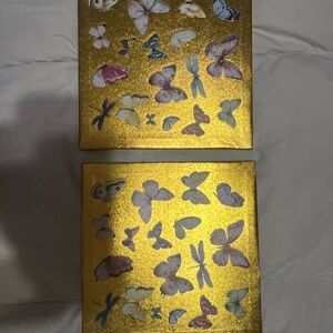 Gold Butterfly Wall Art Prints - Decorative Home Art -set of two